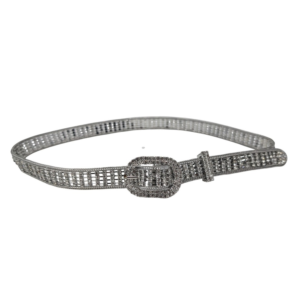 INC International Concepts Silver Rhinestone Chain Belt Size S Y2K McBling 90s